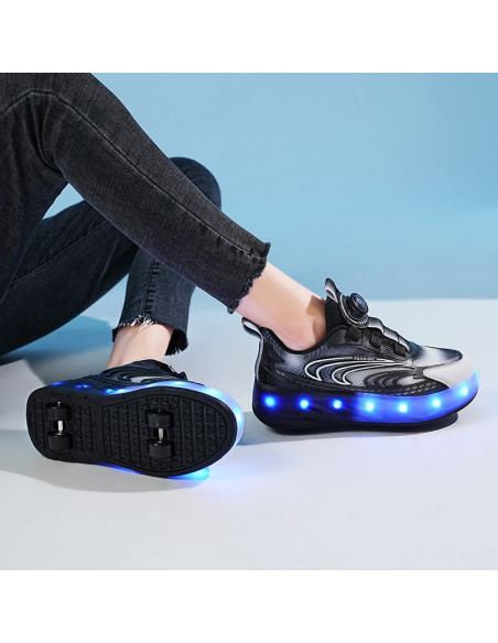 BUTOROLKI BUTY Z ROLKAMI ROLKI WROTKI CZANE LED BEZ SZNUROWANIA