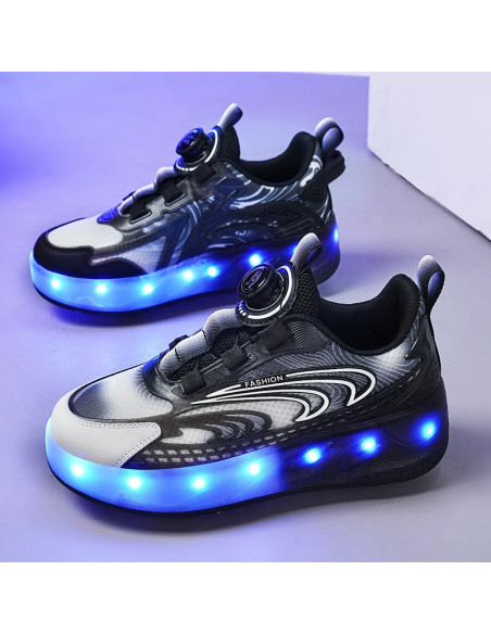 BUTOROLKI BUTY Z ROLKAMI ROLKI WROTKI CZANE LED BEZ SZNUROWANIA