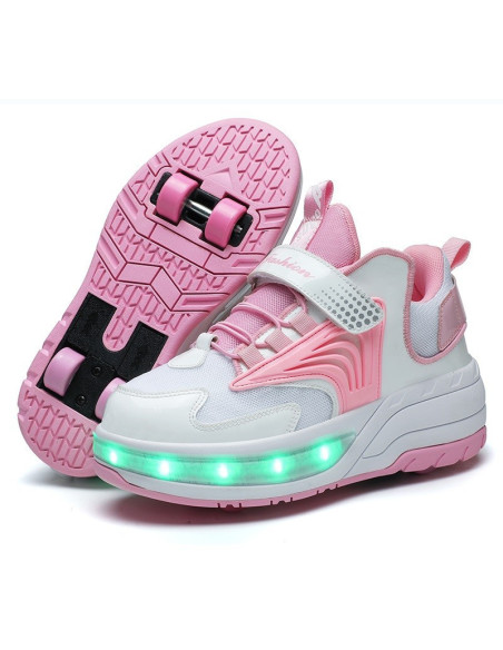 BUTOROLKI BUTY Z ROLKAMI ROLKI WROTKI BIAŁO-RÓŻOWE LED