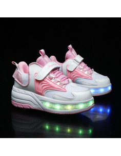 BUTOROLKI BUTY Z ROLKAMI ROLKI WROTKI BIAŁO-RÓŻOWE LED 2