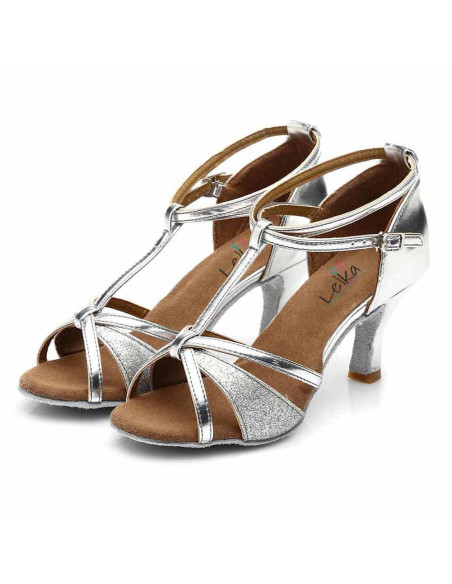 BUTY DO TAŃCA TOWARZYSKIEGO TANECZNE 7cm SREBRNE