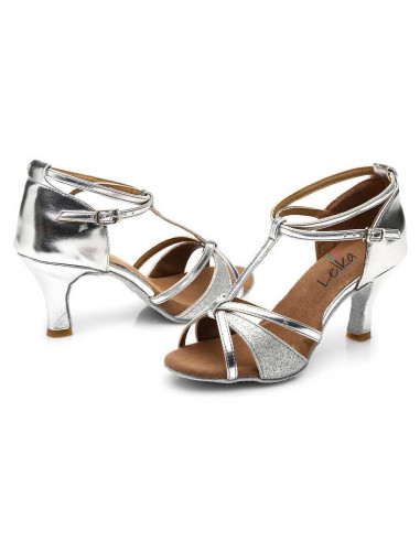 BUTY DO TAŃCA TOWARZYSKIEGO TANECZNE 7cm SREBRNE