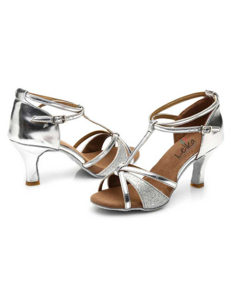 BUTY DO TAŃCA TOWARZYSKIEGO TANECZNE 7cm SREBRNE