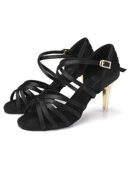 BUTY DO TAŃCA TANECZNE CZARNE - ZŁOTY OBCAS 8,5cm