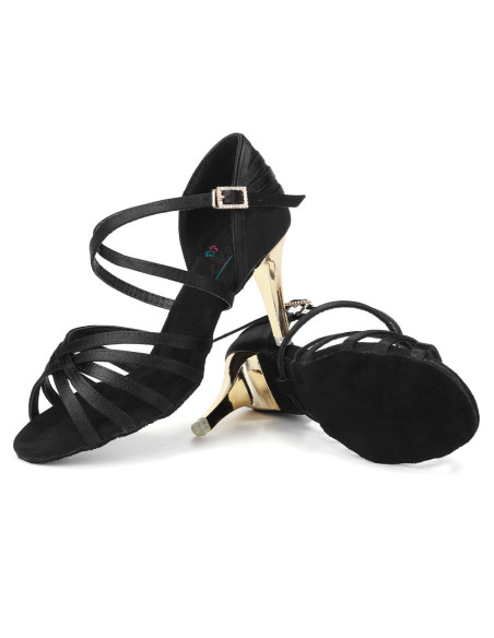 BUTY DO TAŃCA TANECZNE CZARNE - ZŁOTY OBCAS 8,5cm