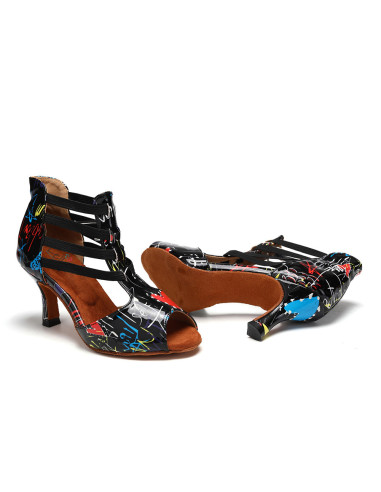 BUTY TANECZNE DO TAŃCA LATINO SZALONE WZORKI 7,5cm