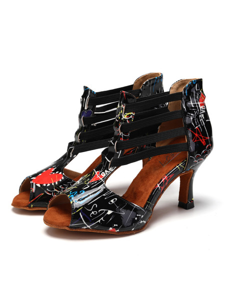 BUTY TANECZNE DO TAŃCA LATINO SZALONE WZORKI 7,5cm