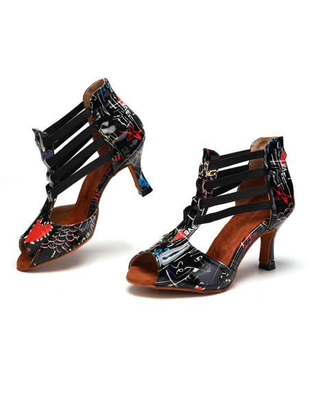 BUTY TANECZNE DO TAŃCA LATINO SZALONE WZORKI 7,5cm
