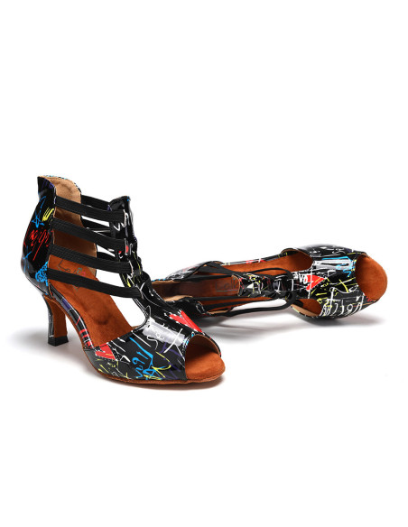 BUTY TANECZNE DO TAŃCA LATINO SZALONE WZORKI 7,5cm