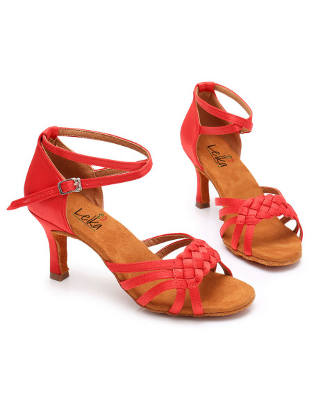 BUTY DO TAŃCA TOWARZYSKIEGO WYGODNE 7CM - CZERWONE