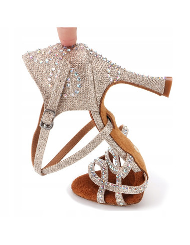 BUTY DO TAŃCA TANECZNE Z CEKINAMI SZAMPAŃSKIE 9cm