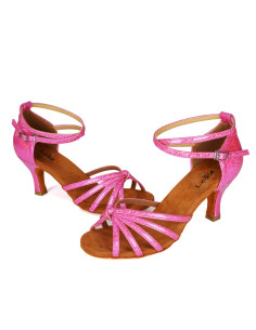 BUTY DO TAŃCA TANECZNE LATINO RÓŻOWE GLAMOUR 7cm