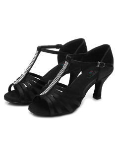 BUTY DO TAŃCA TANECZNE CZARNE Z CYRKONIAMI 7cm