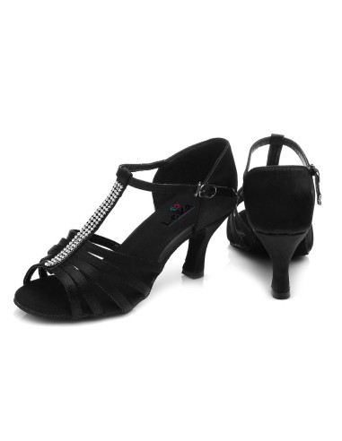 BUTY DO TAŃCA TANECZNE CZARNE Z CYRKONIAMI 7cm