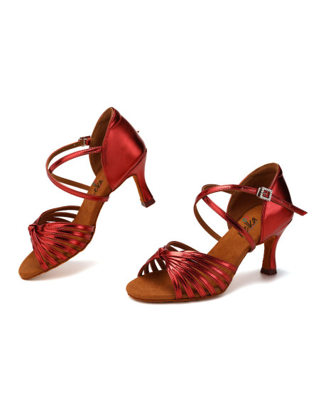 BUTY DO TAŃCA TANECZNE POŁYSKUJĄCE RED BORDO 7,5cm