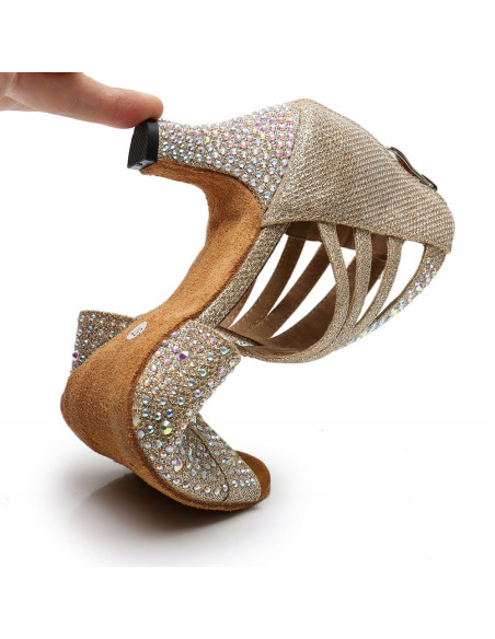 BUTY DO TAŃCA TANECZNE SZAMPAŃSKIE ZDOBIONE 6cm