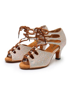 BUTY DO TAŃCA TANECZNE Z CYRKONIAMI WIĄZANE 6cm