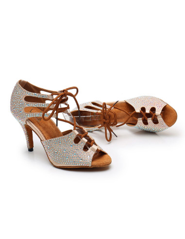 BUTY DO TAŃCA TANECZNE Z CYRKONIAMI WIĄZANE 8,5cm