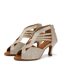 BUTY DO TAŃCA TANECZNE SZAMPAŃSKIE ZDOBIONE 7,5cm