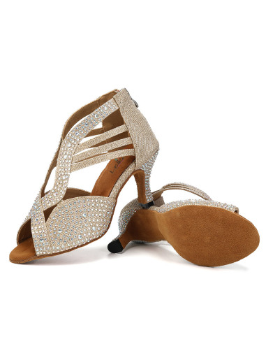 BUTY DO TAŃCA TANECZNE SZAMPAŃSKIE ZDOBIONE 7,5cm