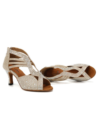 BUTY DO TAŃCA TANECZNE SZAMPAŃSKIE ZDOBIONE 7,5cm