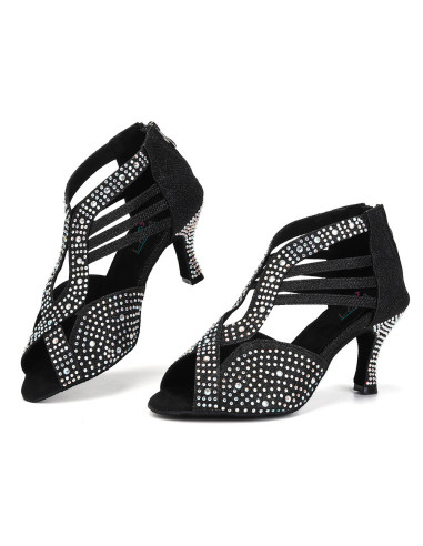 BUTY DO TAŃCA TANECZNE LATINO CZARNE ZDOBIONE...