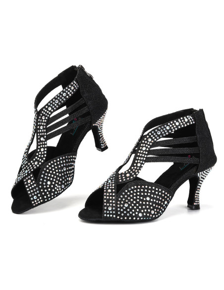 BUTY DO TAŃCA TANECZNE LATINO CZARNE ZDOBIONE 7,5cm