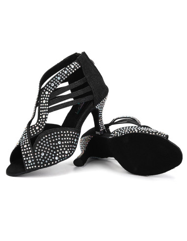 BUTY DO TAŃCA TANECZNE LATINO CZARNE ZDOBIONE...