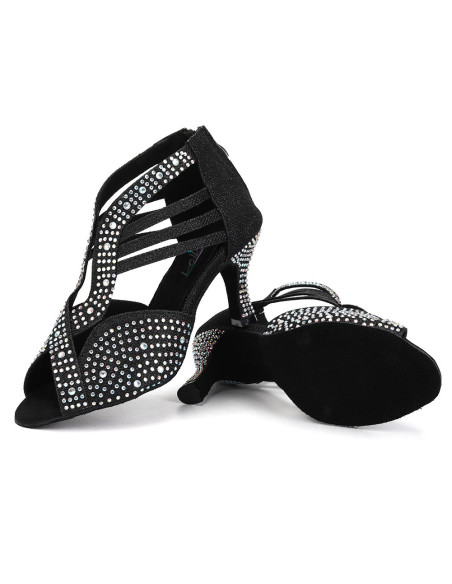 BUTY DO TAŃCA TANECZNE LATINO CZARNE ZDOBIONE 7,5cm