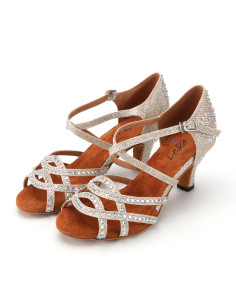 BUTY DO TAŃCA TANECZNE Z CEKINAMI SZAMPAŃSKIE 6cm