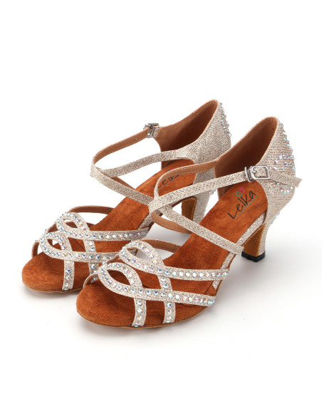 BUTY DO TAŃCA TANECZNE Z CEKINAMI SZAMPAŃSKIE 6cm