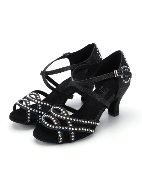 BUTY DO TAŃCA TANECZNE Z CEKINAMI CZARNE 6cm