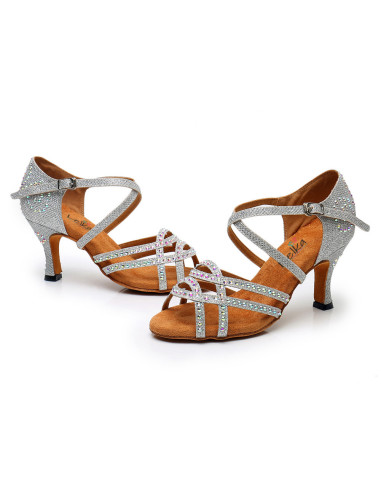 BUTY DO TAŃCA TANECZNE Z CEKINAMI SREBRNE 7,5cm