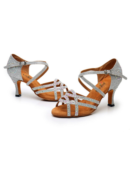 BUTY DO TAŃCA TANECZNE Z CEKINAMI SREBRNE 7,5cm