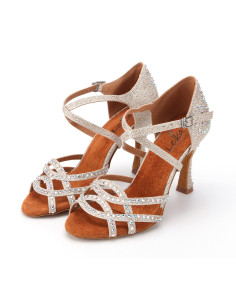 BUTY DO TAŃCA TANECZNE Z CEKINAMI SZAMPAŃSKIE 9cm