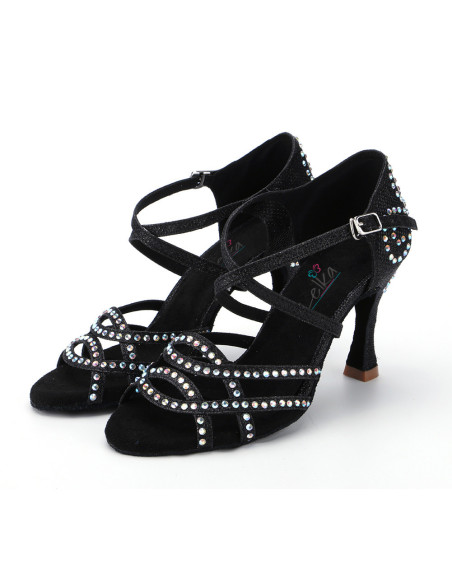 BUTY DO TAŃCA TANECZNE Z CEKINAMI CZARNE 9cm