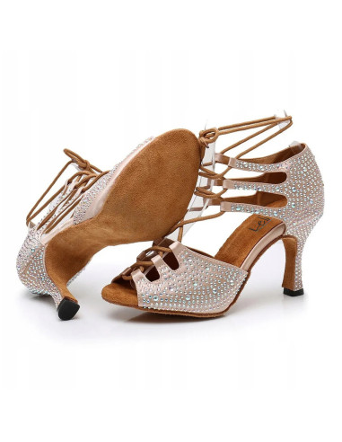 BUTY DO TAŃCA TANECZNE Z CYRKONIAMI WIĄZANE 8,5cm