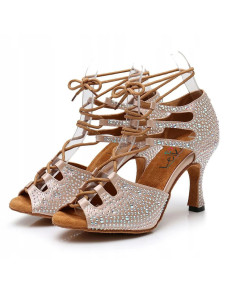 BUTY DO TAŃCA TANECZNE Z CYRKONIAMI WIĄZANE 8,5cm