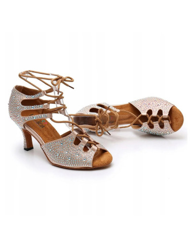 BUTY DO TAŃCA TANECZNE Z CYRKONIAMI WIĄZANE 7,5cm