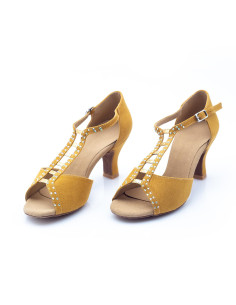 BUTY DO TAŃCA TANECZNE LATINO CEKINY KHAKI 6cm