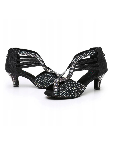 BUTY DO TAŃCA TANECZNE LATINO CZARNE ZDOBIONE 6cm