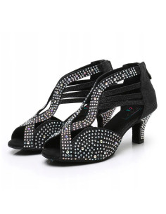 BUTY DO TAŃCA TANECZNE LATINO CZARNE ZDOBIONE 6cm