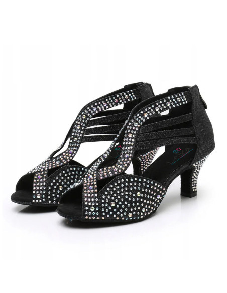 BUTY DO TAŃCA TANECZNE LATINO CZARNE ZDOBIONE 6cm