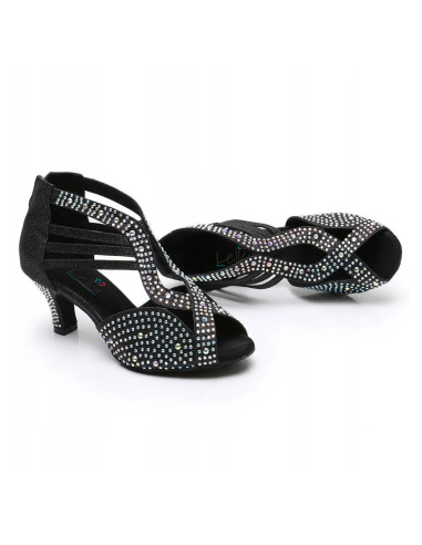 BUTY DO TAŃCA TANECZNE LATINO CZARNE ZDOBIONE 6cm