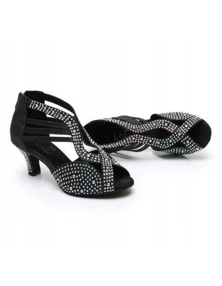 BUTY DO TAŃCA TANECZNE LATINO CZARNE ZDOBIONE 6cm