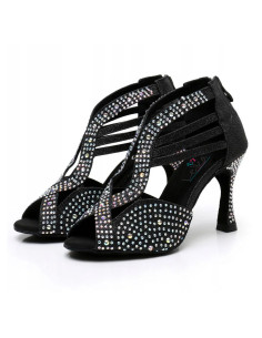 BUTY DO TAŃCA TANECZNE LATINO CZARNE ZDOBIONE 9cm