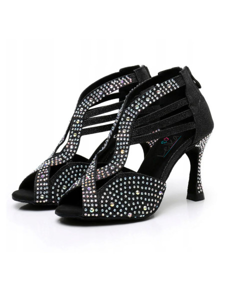 BUTY DO TAŃCA TANECZNE LATINO CZARNE ZDOBIONE 9cm