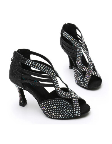 BUTY DO TAŃCA TANECZNE LATINO CZARNE ZDOBIONE 9cm