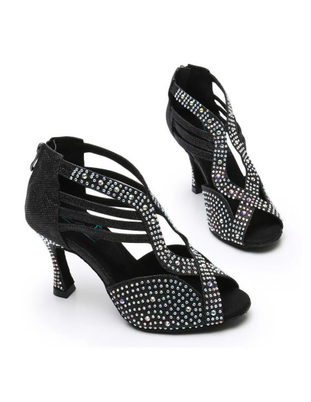 BUTY DO TAŃCA TANECZNE LATINO CZARNE ZDOBIONE 9cm