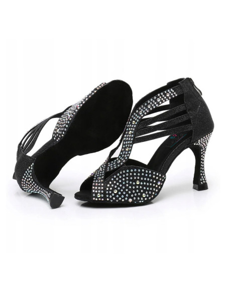 BUTY DO TAŃCA TANECZNE LATINO CZARNE ZDOBIONE 9cm